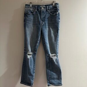 Good American High Rise Straight Leg Jeans Distressed Medium Wash Size 10 30